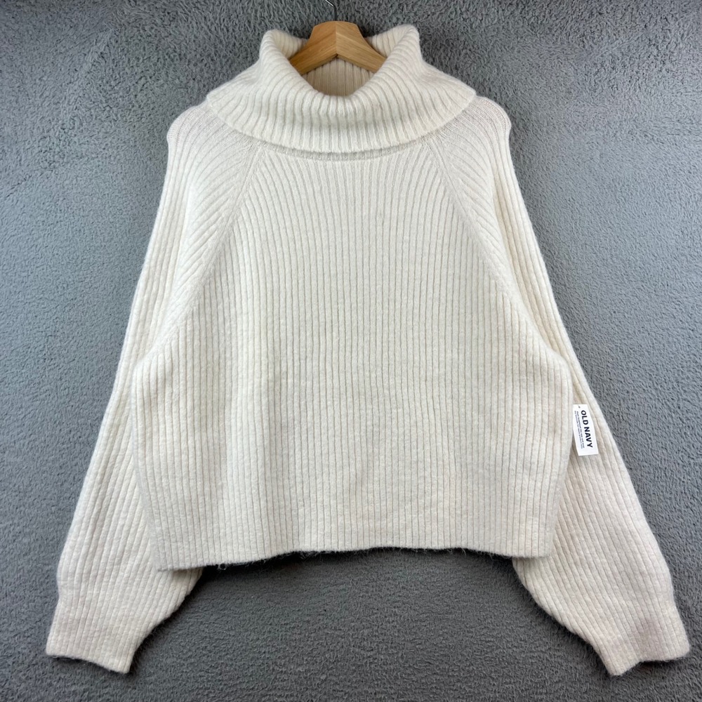 New OLD NAVY Women Cream Chunky Knit Turtleneck Sweater Size L‎